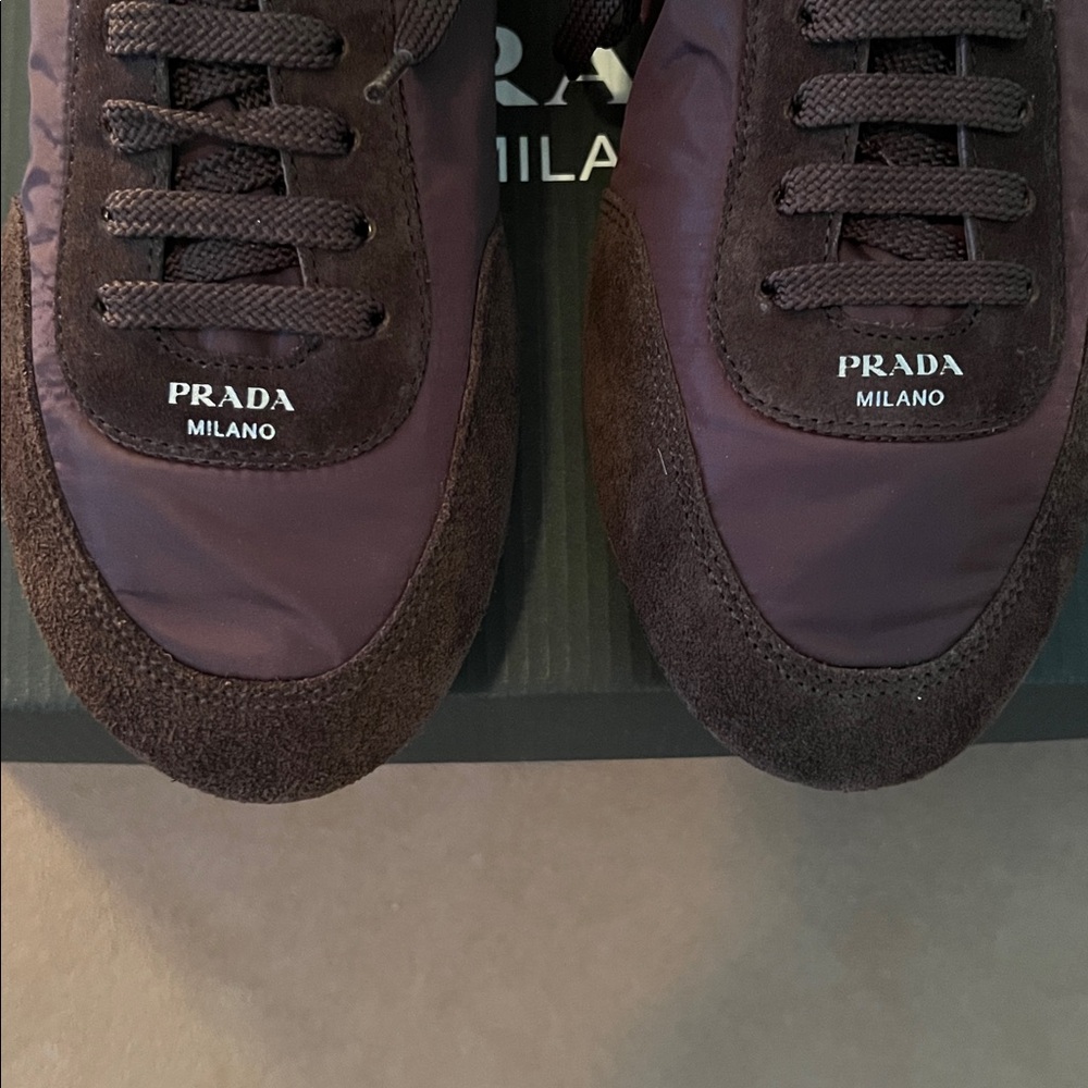 Prada Collapse Nylon and Suede Open-Back Brown/Cafe Sneakers - Picture 10 of 13